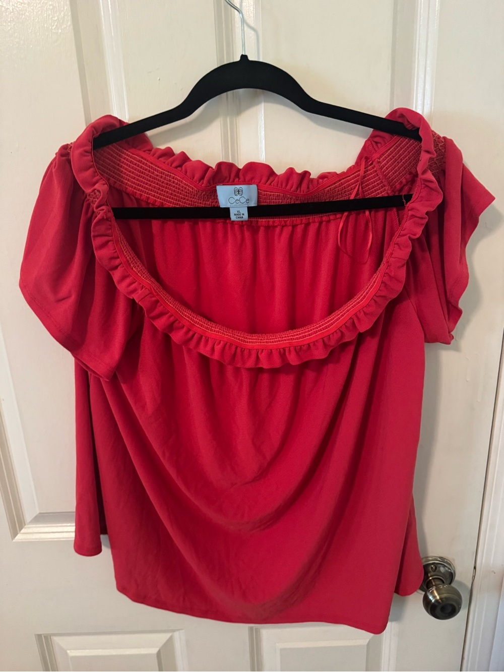 CeCe Ruffled Off-Shoulder Blouse in Bright Pink